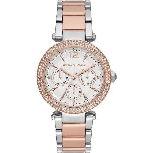 Michael Kors Ladies Parker Rose Gold/Silver Stainless Watch - MK6301
